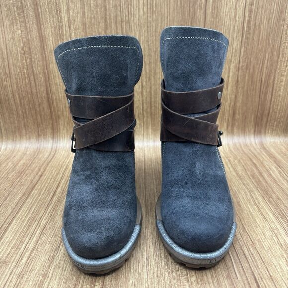 Fly London Lok Brown Leather Steel Tip Women Boots EU 37 US 6.5-7 Studded Buckle - Picture 4 of 9